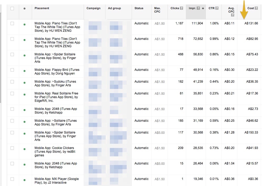 AdWords Mobile App Placements