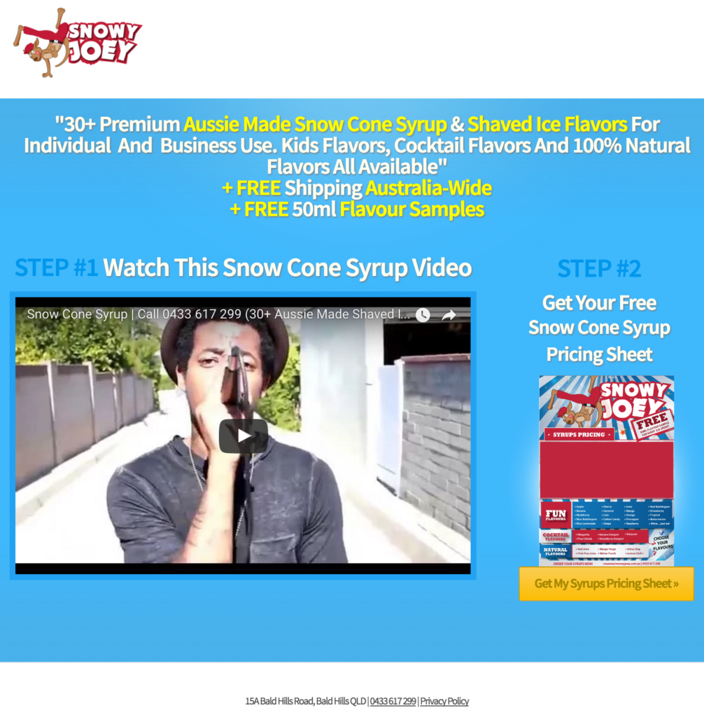 AdWords Snow Cone Syrup Landing Page